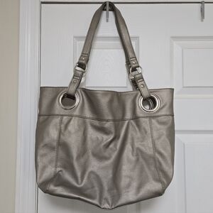 George Womens Mettalic Silver Tote Bag Purse Large Size